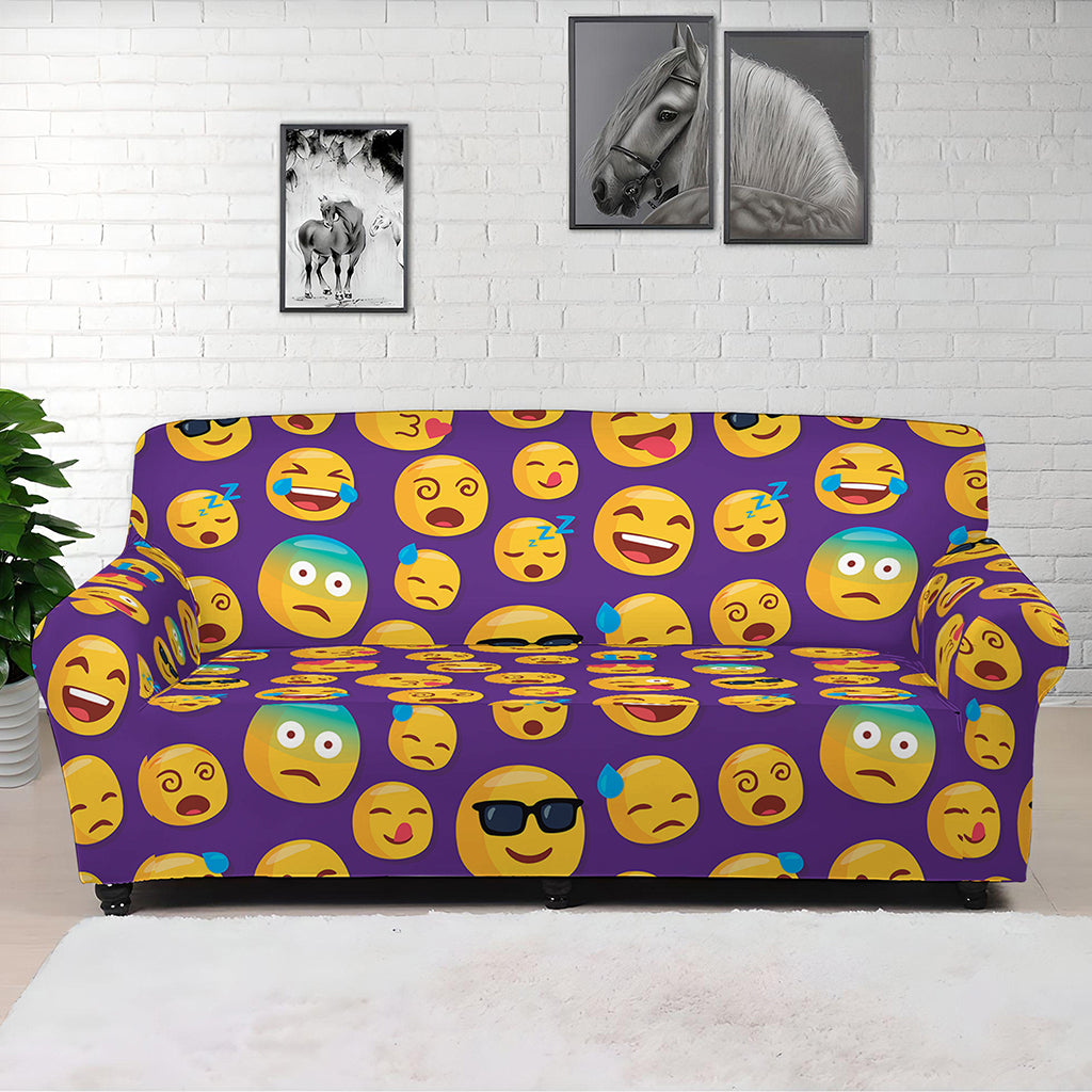 Purple Emoji Pattern Print Sofa Cover