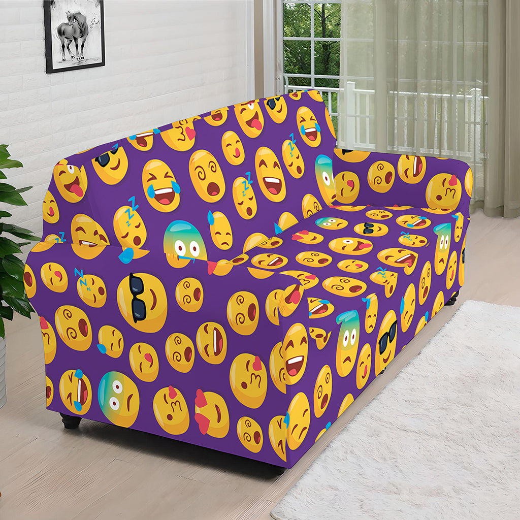 Purple Emoji Pattern Print Sofa Cover