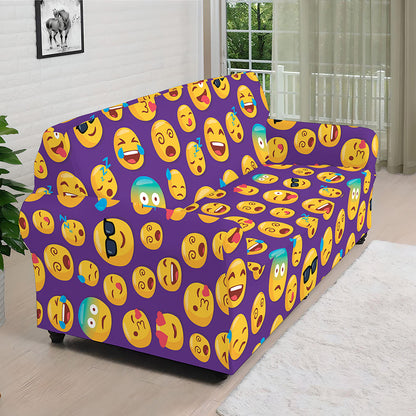 Purple Emoji Pattern Print Sofa Cover