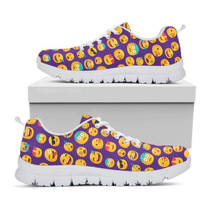 Purple Emoji Pattern Print White Sneakers