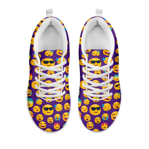 Purple Emoji Pattern Print White Sneakers