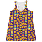 Purple Emoji Pattern Print Women's Racerback Tank Top
