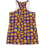 Purple Emoji Pattern Print Women's Racerback Tank Top