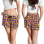 Purple Emoji Pattern Print Women's Shorts