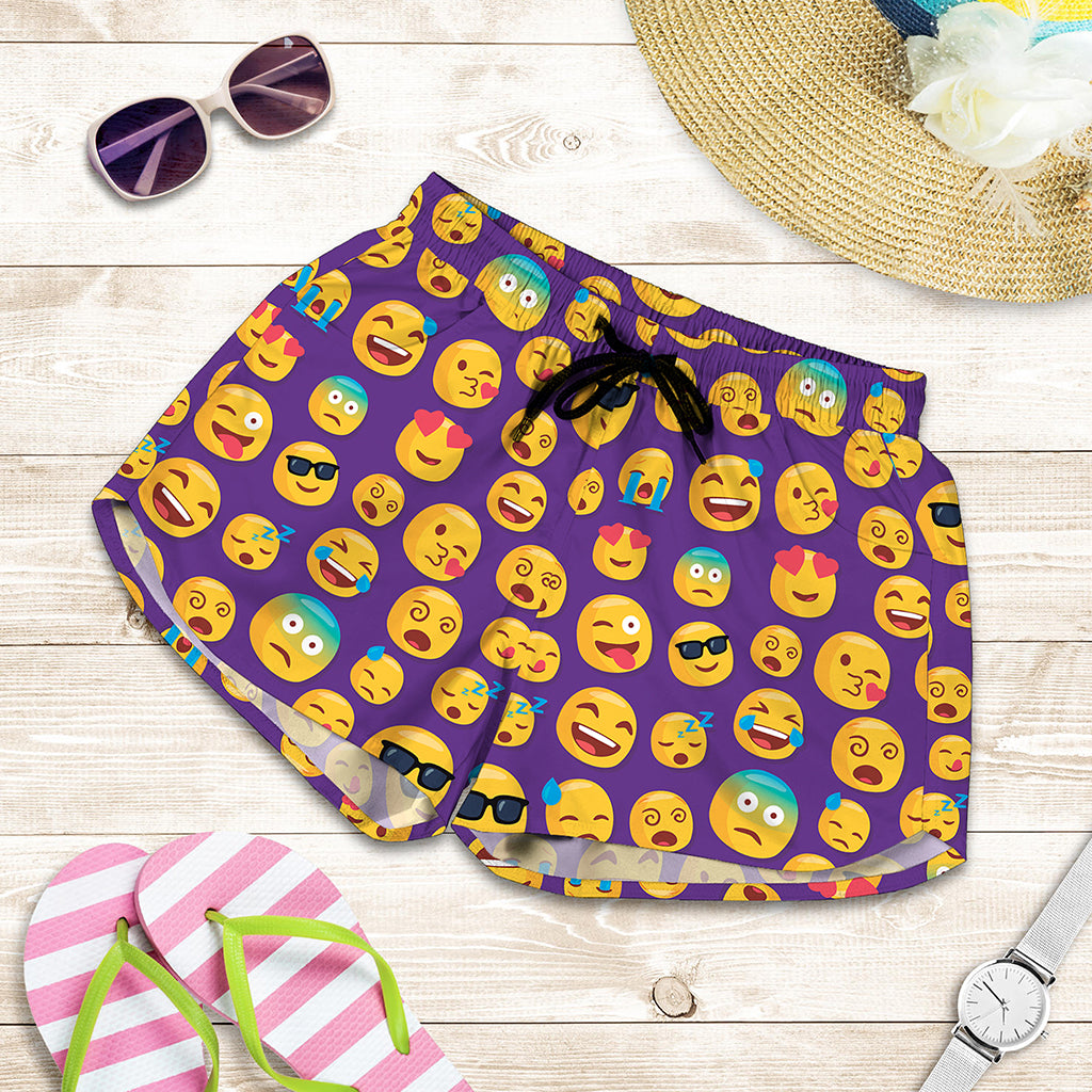 Purple Emoji Pattern Print Women's Shorts