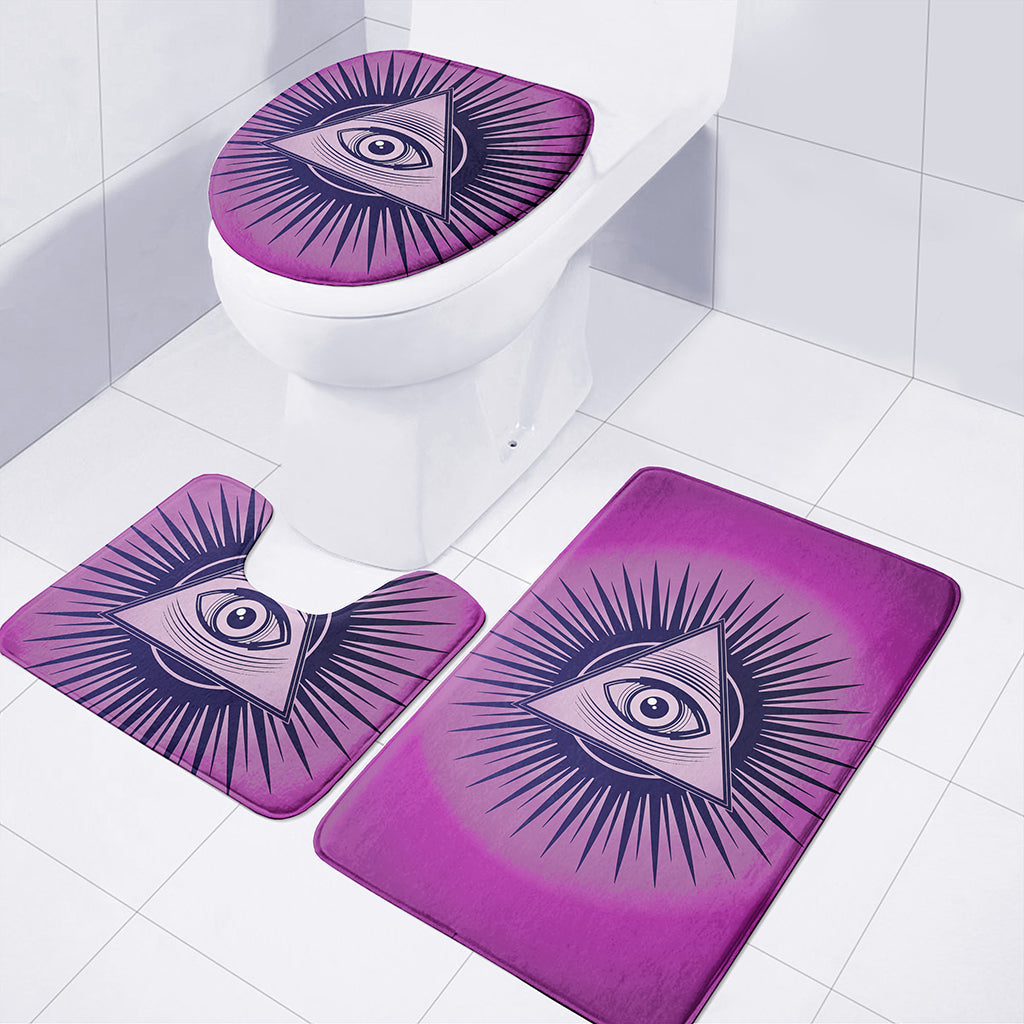 Purple Eye of Providence Print 3 Piece Bath Mat Set