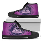 Purple Eye of Providence Print Black High Top Shoes
