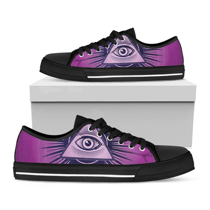 Purple Eye of Providence Print Black Low Top Shoes 