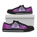 Purple Eye of Providence Print Black Low Top Shoes 