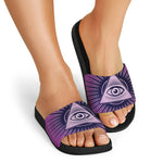 Purple Eye of Providence Print Black Slide Sandals