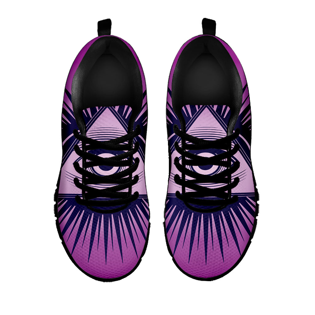 Purple Eye of Providence Print Black Sneakers