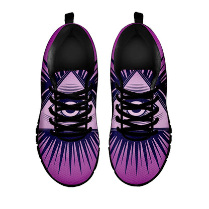 Purple Eye of Providence Print Black Sneakers