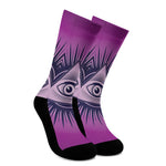 Purple Eye of Providence Print Crew Socks