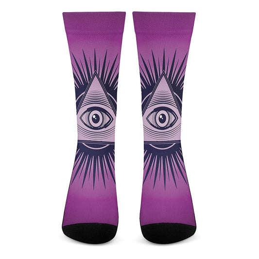 Purple Eye of Providence Print Crew Socks