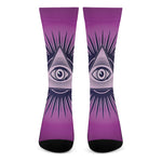 Purple Eye of Providence Print Crew Socks