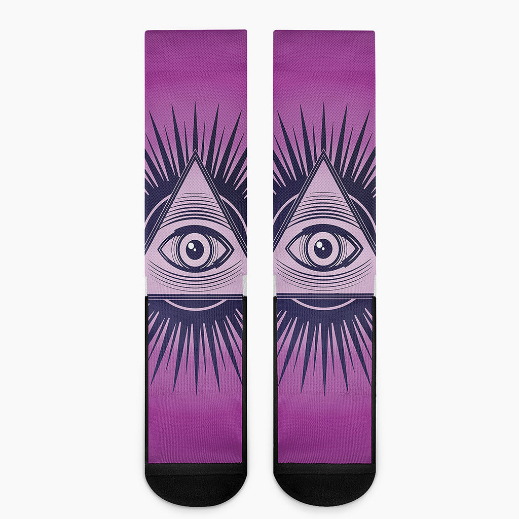 Purple Eye of Providence Print Crew Socks