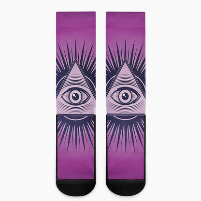 Purple Eye of Providence Print Crew Socks