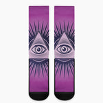 Purple Eye of Providence Print Crew Socks