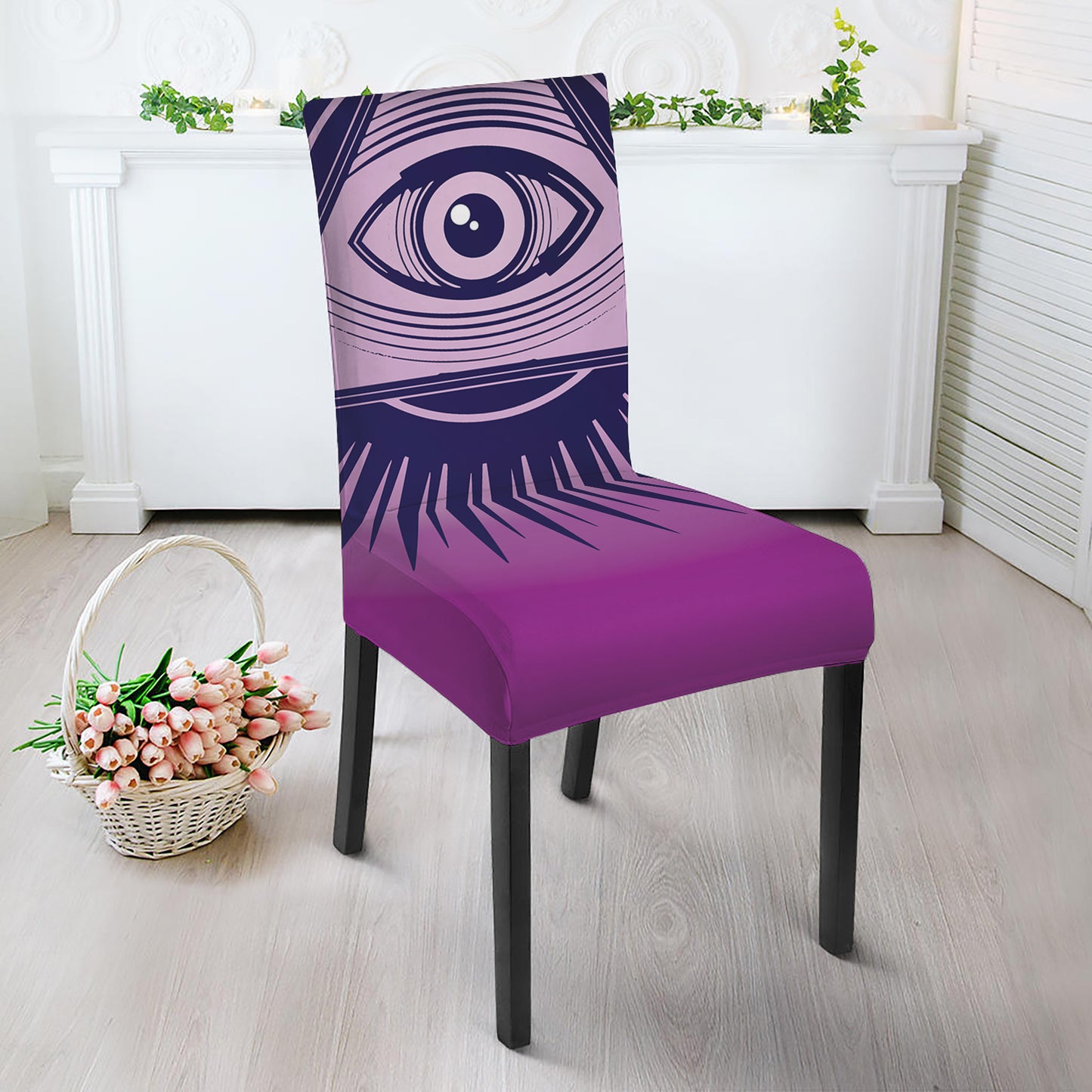 Purple Eye of Providence Print Dining Chair Slipcover