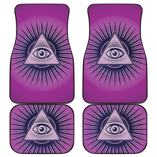 Purple Eye of Providence Print Front and Back Car Floor Mats