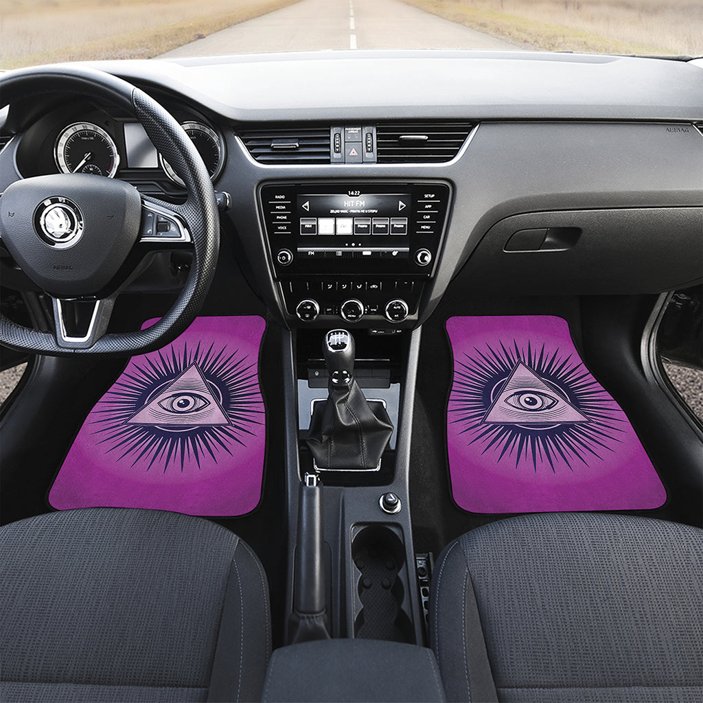Purple Eye of Providence Print Front and Back Car Floor Mats