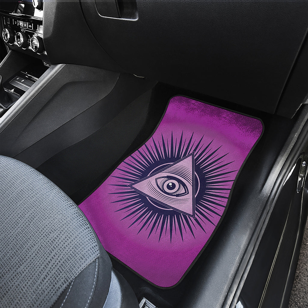 Purple Eye of Providence Print Front and Back Car Floor Mats