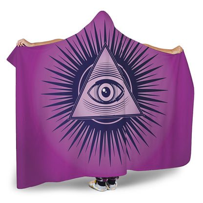 Purple Eye of Providence Print Hooded Blanket