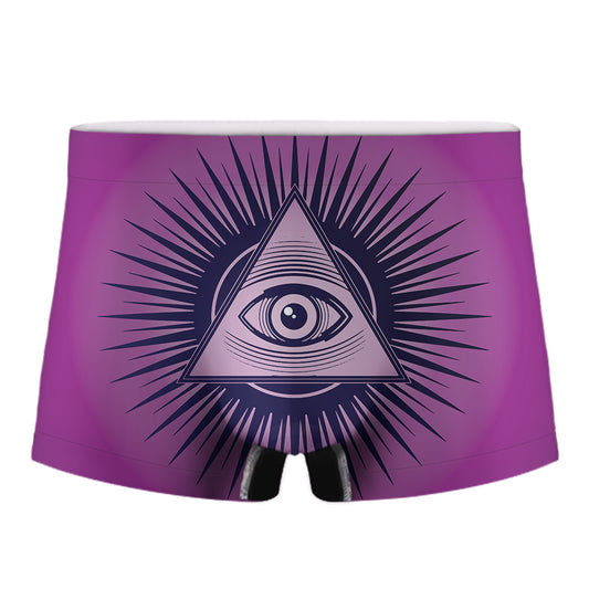 Purple Eye of Providence Print Men's Boxer Briefs