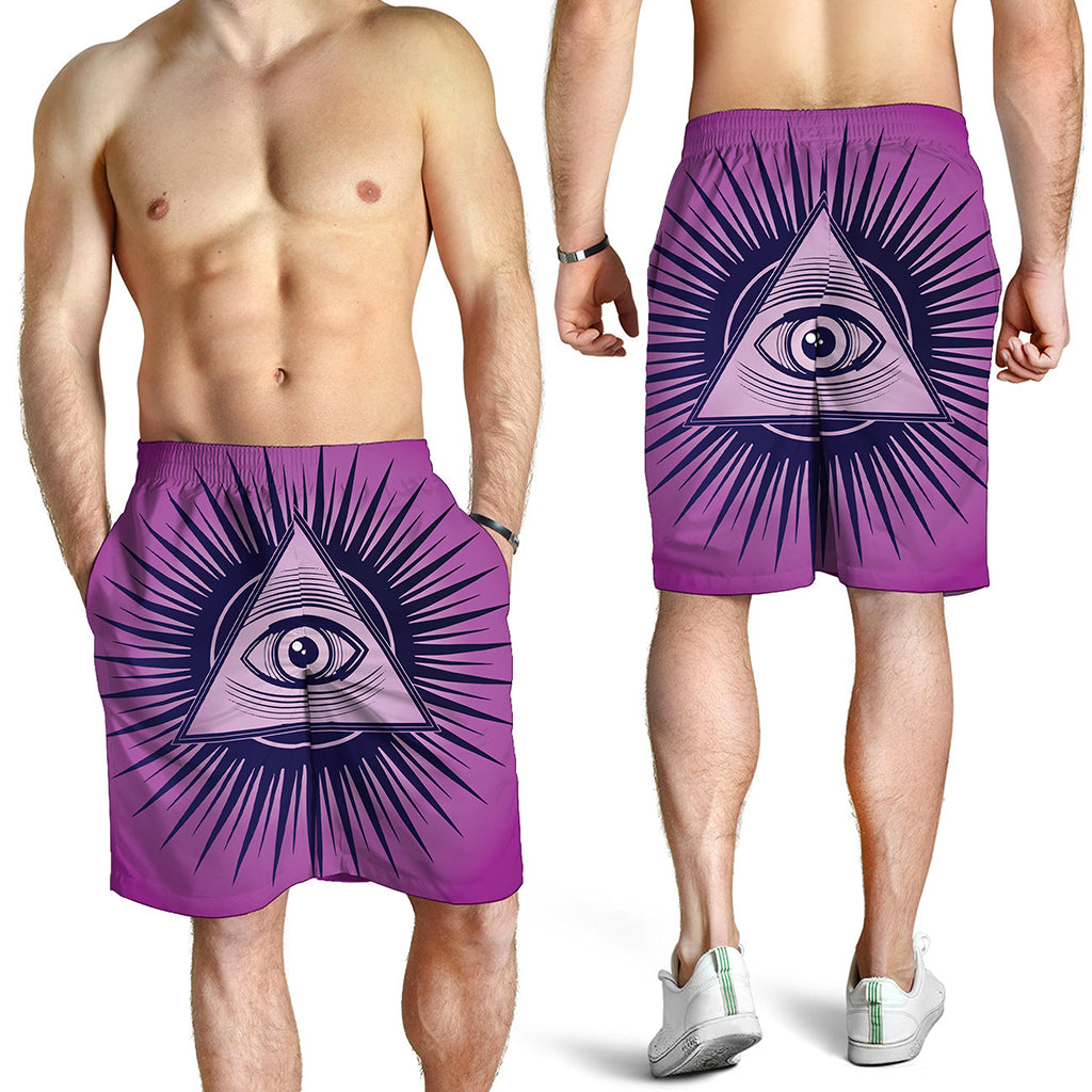 Purple Eye of Providence Print Men's Shorts