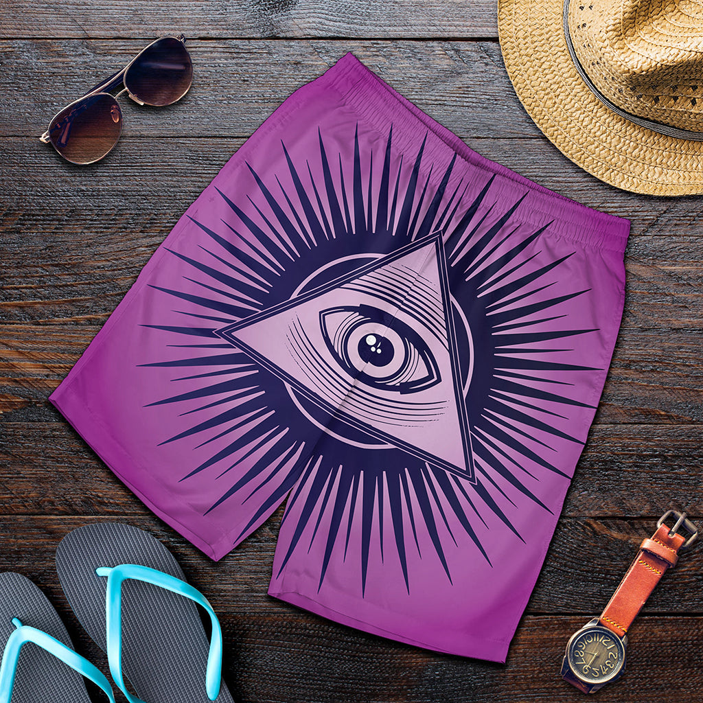 Purple Eye of Providence Print Men's Shorts