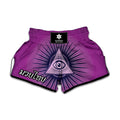 Purple Eye of Providence Print Muay Thai Boxing Shorts