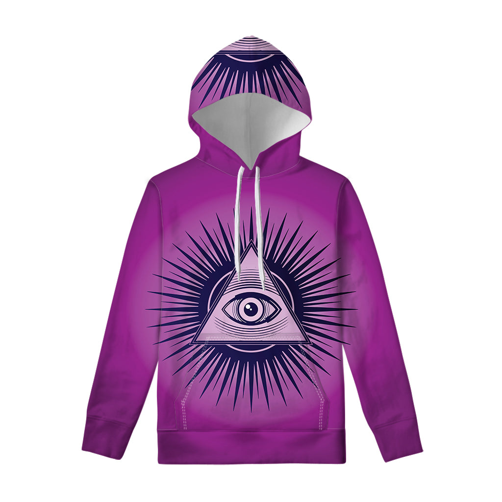 Purple Eye of Providence Print Pullover Hoodie
