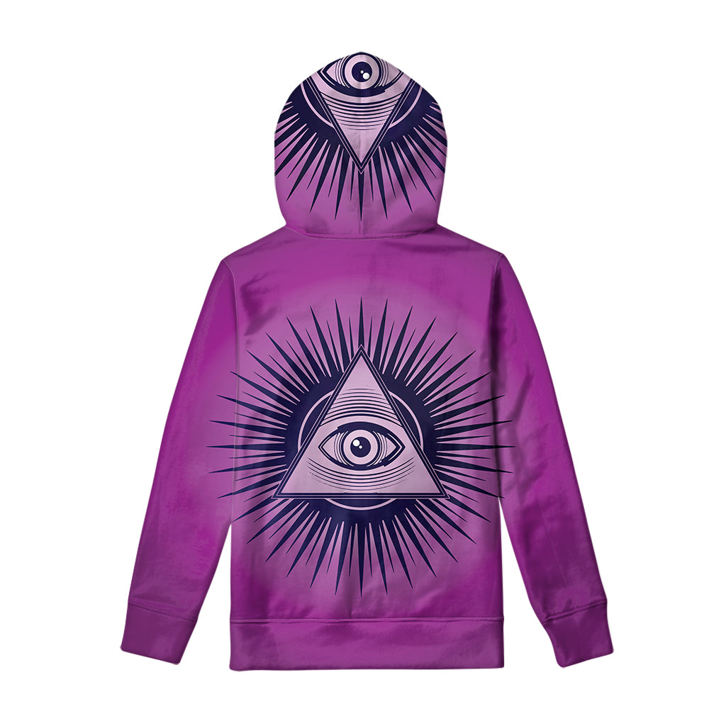 Purple Eye of Providence Print Pullover Hoodie