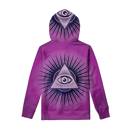 Purple Eye of Providence Print Pullover Hoodie