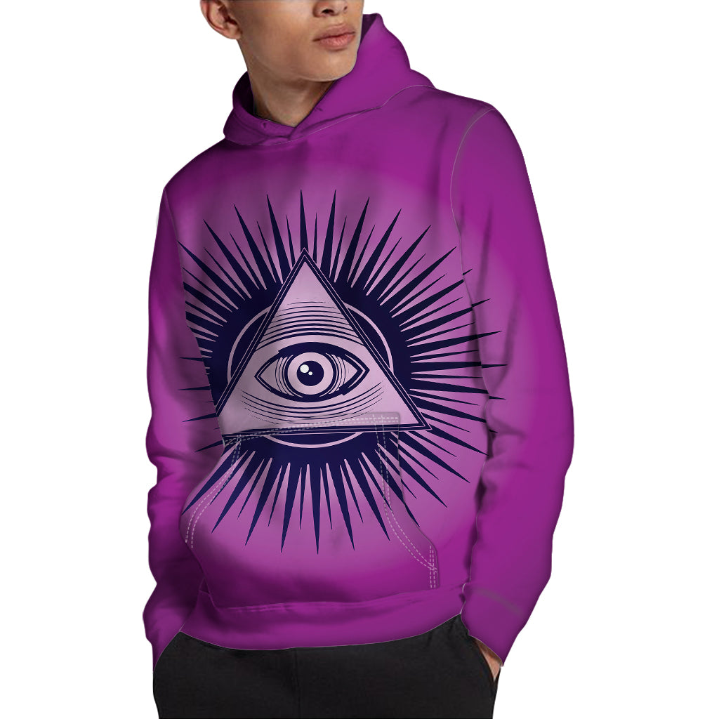 Purple Eye of Providence Print Pullover Hoodie