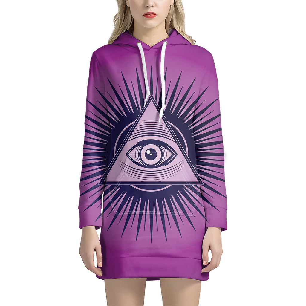 Purple Eye of Providence Print Pullover Hoodie Dress