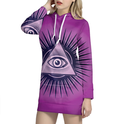 Purple Eye of Providence Print Pullover Hoodie Dress