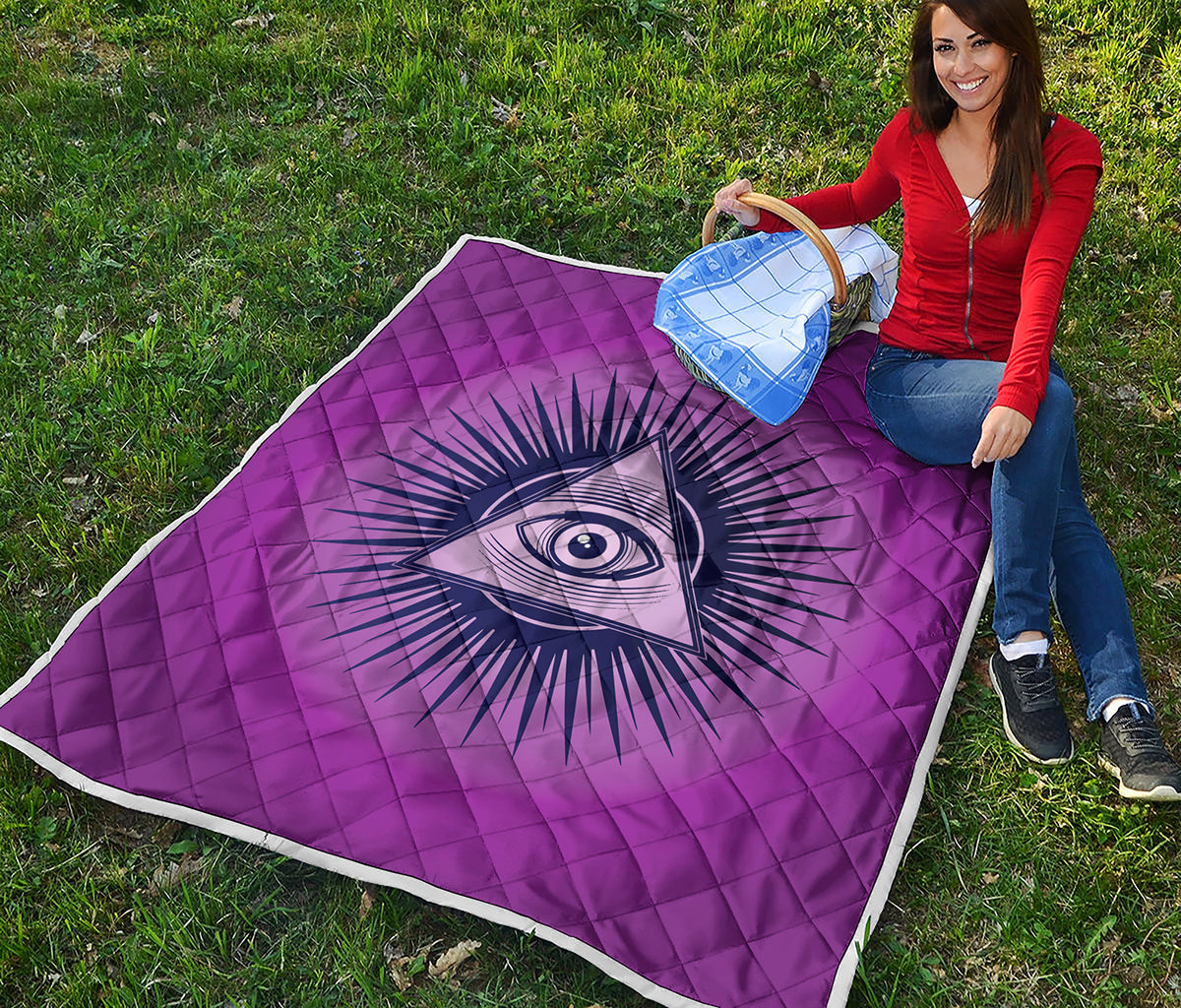 Purple Eye of Providence Print Quilt