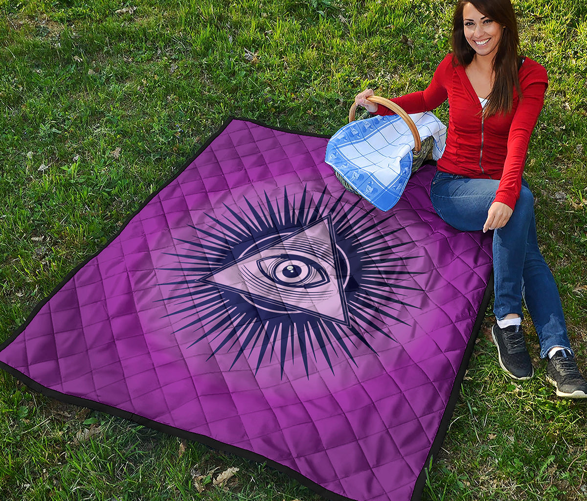 Purple Eye of Providence Print Quilt
