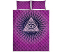 Purple Eye of Providence Print Quilt Bed Set