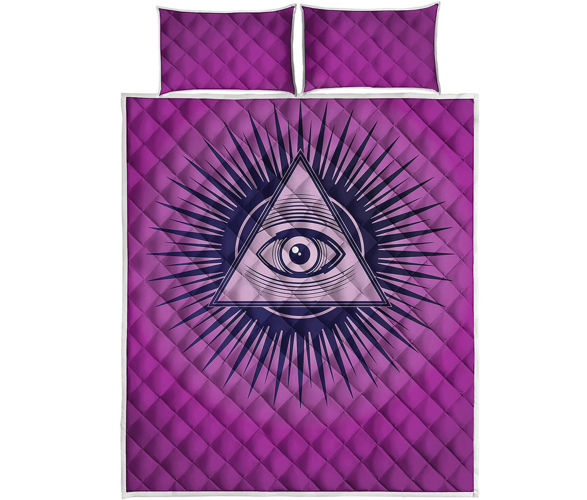 Purple Eye of Providence Print Quilt Bed Set