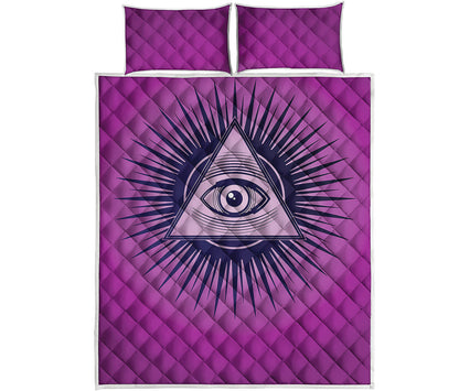 Purple Eye of Providence Print Quilt Bed Set
