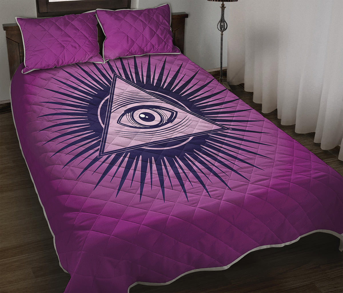 Purple Eye of Providence Print Quilt Bed Set