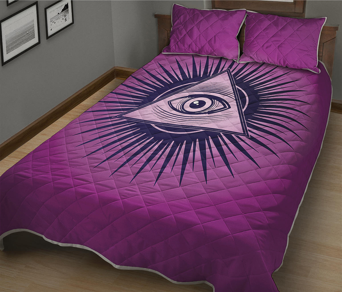 Purple Eye of Providence Print Quilt Bed Set