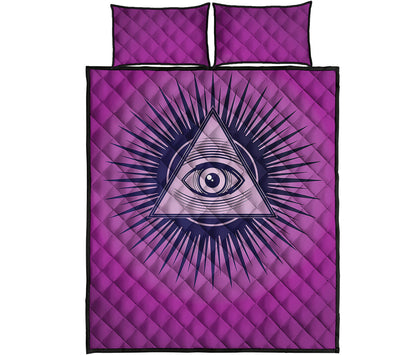 Purple Eye of Providence Print Quilt Bed Set