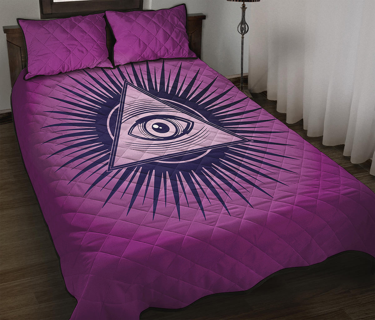 Purple Eye of Providence Print Quilt Bed Set