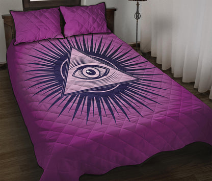 Purple Eye of Providence Print Quilt Bed Set