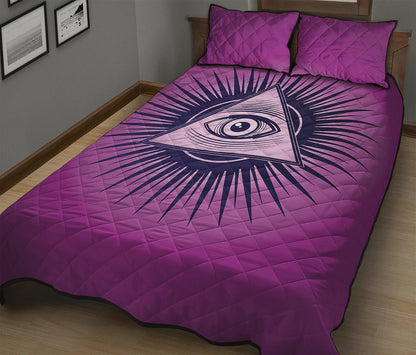 Purple Eye of Providence Print Quilt Bed Set