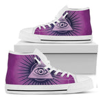 Purple Eye of Providence Print White High Top Shoes