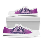 Purple Eye of Providence Print White Low Top Shoes